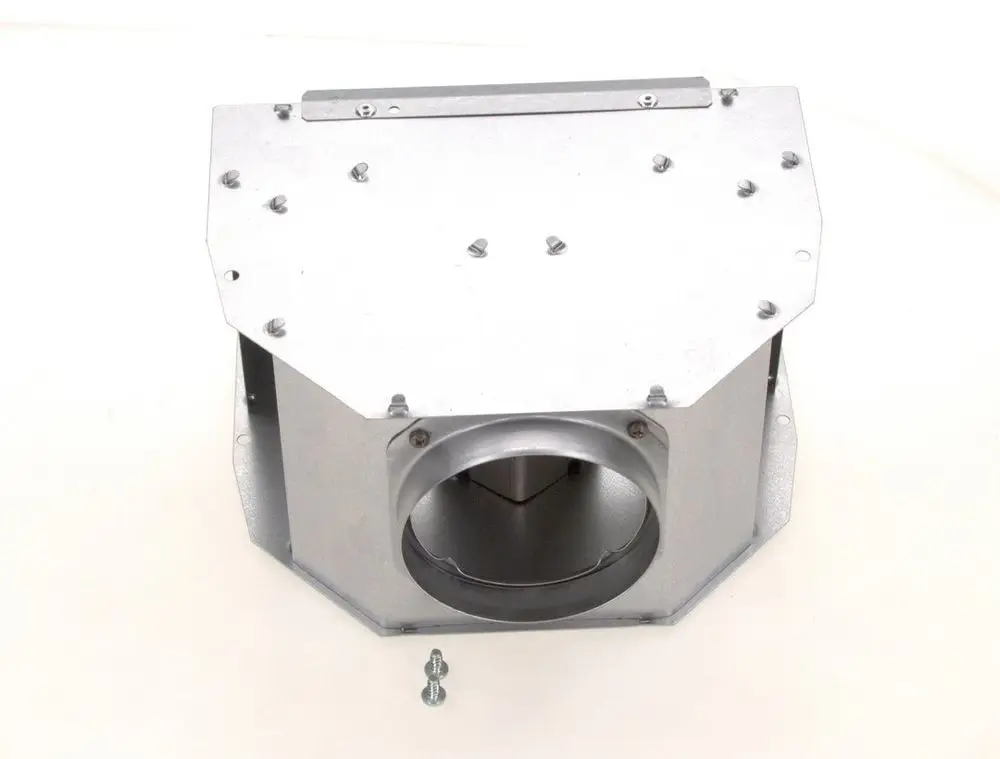 Metallisches Gehäuse mit runder Öffnung und mehreren Montagepunkten, möglicherweise Teil eines Luftstromsystems, hergestellt von Bosch.